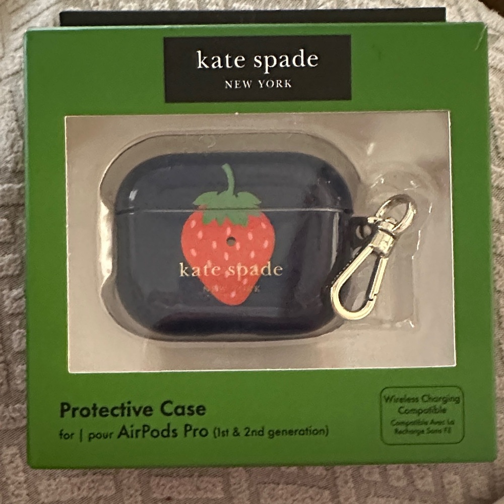 NWT Kate Spade Navy Case with Strawberry Design for AirPods Pro